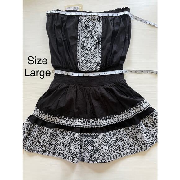 Ramy Brook NWT Jaycee Black Strapless Embroidered Cotton Ruffle Mini Dress L & S - Picture 13 of 16